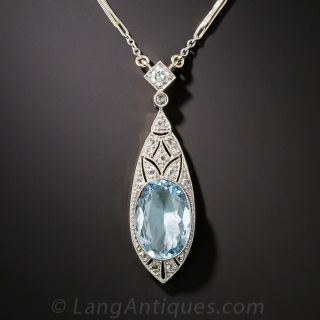 Edwardian Aquamarine and Diamond Pendant