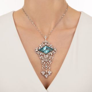Edwardian Aquamarine and Diamond Pendant/Brooch by J.E. Caldwell