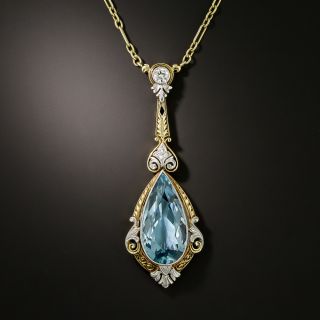 Edwardian Aquamarine and Diamond Pendant - 2
