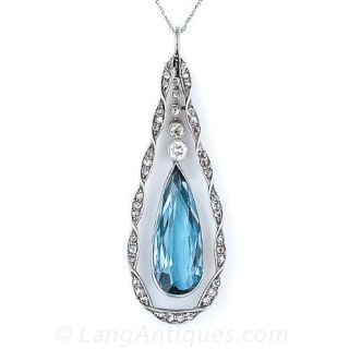 Edwardian Aquamarine and Diamond Pendant