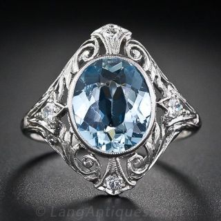 Edwardian Aquamarine and Diamond Ring