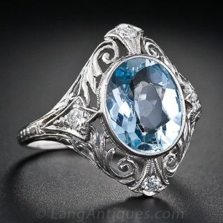 Edwardian Aquamarine and Diamond Ring