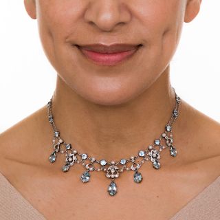 Edwardian Aquamarine and Pearl Necklace