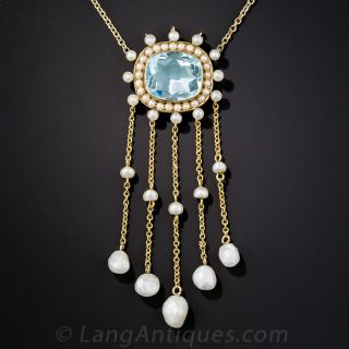 Edwardian Aquamarine and Pearl Necklace