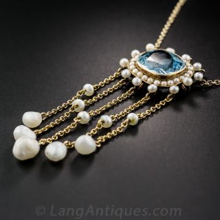 Edwardian Aquamarine and Pearl Necklace