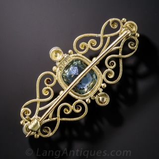 Edwardian Aquamarine and Pearl Pin by C.V. Dougherty of New York 