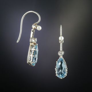 Edwardian Aquamarine Diamond and Pearl Drop Earrings