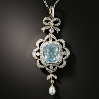 Edwardian Aquamarine, Diamond and Pearl Necklace - 2
