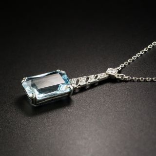Edwardian Aquamarine Diamond Platinum Pendant Necklace
