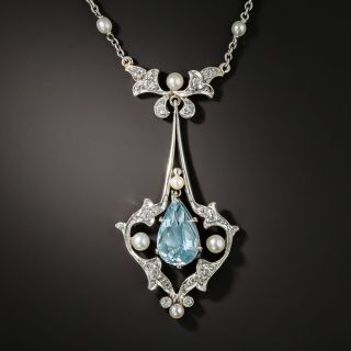 Edwardian Aquamarine Lavaliere Necklace  - 2