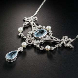 Edwardian Aquamarine Pearl and Diamond Necklace