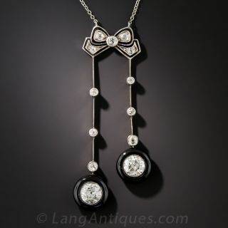 Edwardian/Art Deco Black Onyx and Diamond Negligee Necklace