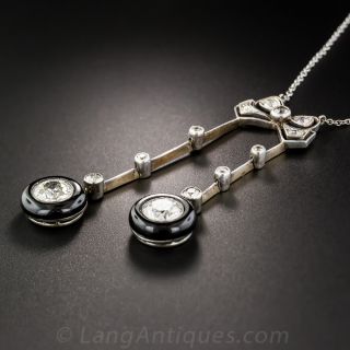 Edwardian/Art Deco Black Onyx and Diamond Negligee Necklace