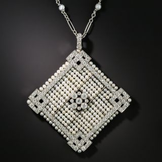 Edwardian/Art Deco Natural Pearl and Diamond Sautoir - 1