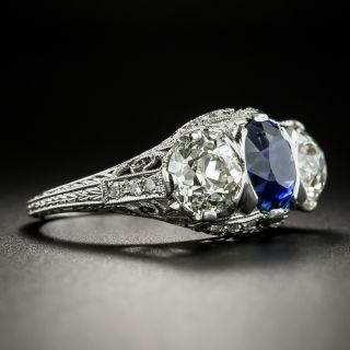 Edwardian/Art Deco No-Heat Sapphire and Diamond Ring by Maurice Tishman