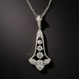 Edwardian/Art Deco Platinum Diamond Pendant Necklace - 1