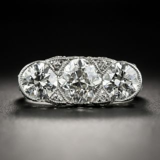 Edwardian/Art Deco Three-Stone Platinum Diamond Ring - GIA   - 1