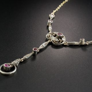 Edwardian/Art Nouveau Ruby and Diamond Lavaliere Necklace