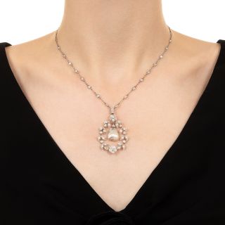 Edwardian Baroque Pearl and Diamond Necklace 