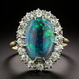Edwardian Black Opal and Diamond Halo Ring - 3
