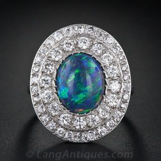Edwardian Black Opal and Diamond Ring