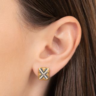 Edwardian Blue and White Enamel Diamond Earrings 