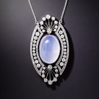 Edwardian Blue Chalcedony and Diamond Pendant Necklace - 1