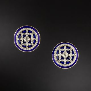 Edwardian Blue Enamel and Diamond Ear Studs - 2
