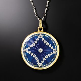 Edwardian Blue Enamel and Diamond Locket - 2