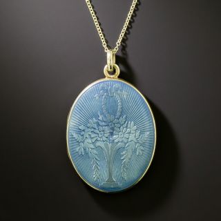 Edwardian Blue Enamel Locket by Strobell & Crane, USA - 4