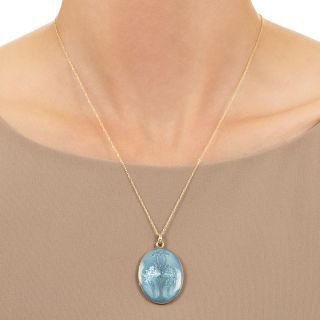 Edwardian Blue Enamel Locket by Strobell & Crane, USA