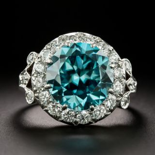Edwardian Blue Zircon and Diamond Halo Ring - 2