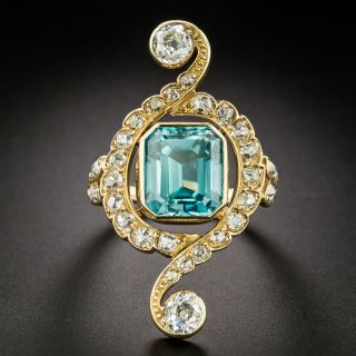 Edwardian Blue Zircon and Diamond Ring - 2