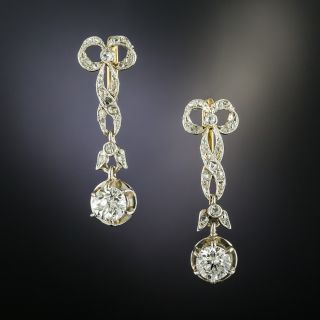 Edwardian Bow Motif Diamond Dangle Earrings - 2
