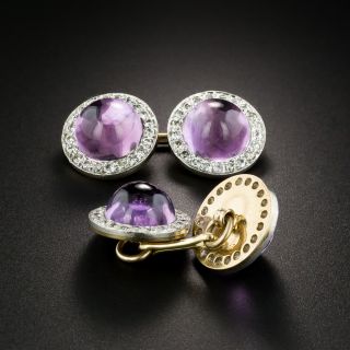 Edwardian Cabochon Amethyst and Diamond Cufflinks - Charlton & Co.