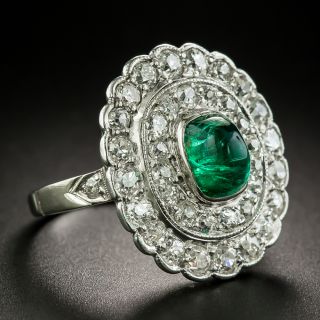 Edwardian Cabochon Emerald and Diamond Ring