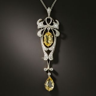 Edwardian Citrine and Diamond Pendant Necklace - 2