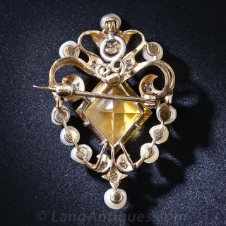 Edwardian Citrine, Pearl and Diamond Pendant and Pin