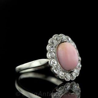 Edwardian Conch Pearl and Diamond Ring