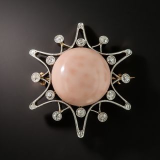 Edwardian Coral and Diamond Star Brooch - 2