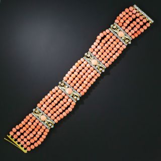 Edwardian Coral Bead And Diamond Bracelet - 2
