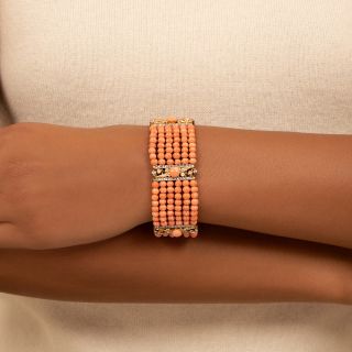 Edwardian Coral Bead And Diamond Bracelet