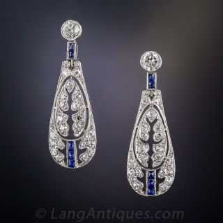 Edwardian/Deco Diamond and Sapphire Earrings 