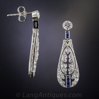 Edwardian/Deco Diamond and Sapphire Earrings 