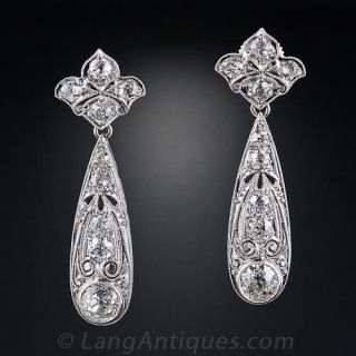 Edwardian/Deco Platinum Diamond Drop Earrings