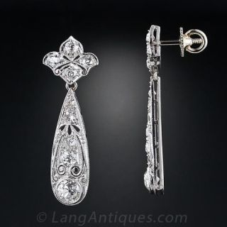 Edwardian/Deco Platinum Diamond Drop Earrings