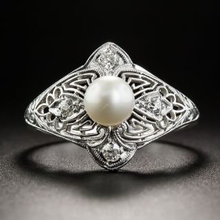 Edwardian/Deco Platinum Pearl and Diamond Ring