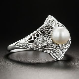 Edwardian/Deco Platinum Pearl and Diamond Ring