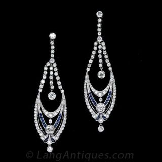 Edwardian/Deco Style Diamond and Sapphire Drop Earrings