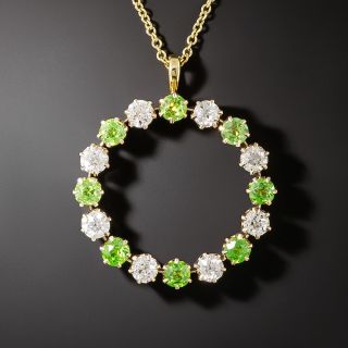 Edwardian  Demantoid Garnet and Diamond Circle Pendant - 2
